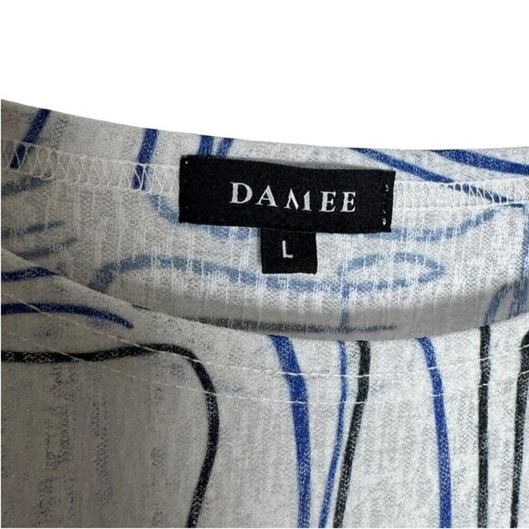DAMEE INC white blue lightweight boxy tunic top womens size Large blouse - Picture 5 of 8